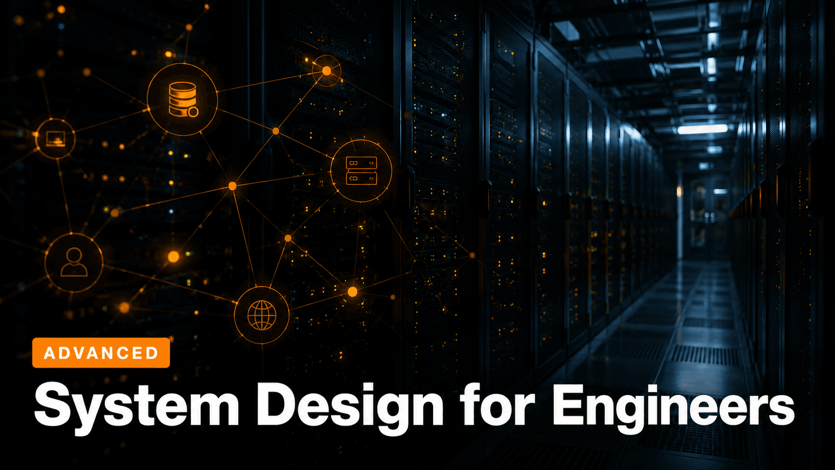 Server architecture diagram with interconnected nodes — System Design for Backend Engineers course