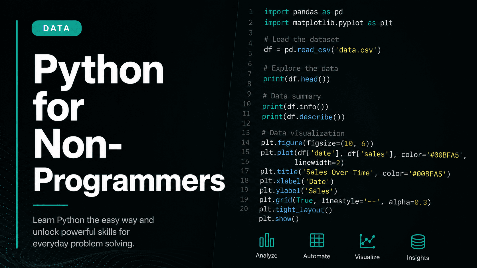 Python code on a laptop screen with data charts — beginner guide to learning Python